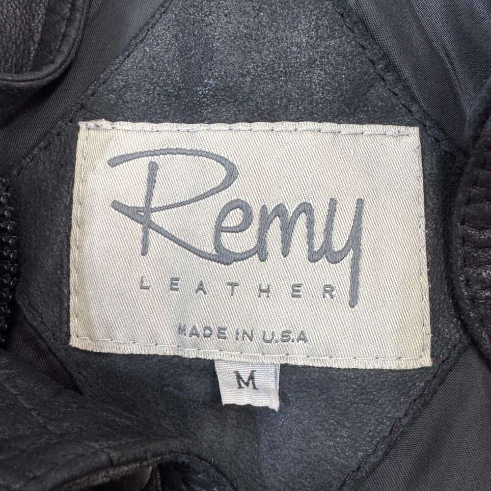 Remy Leather Mens Black Bomber Jacket Made in USA Vintage Size Medium - Picture 10 of 12